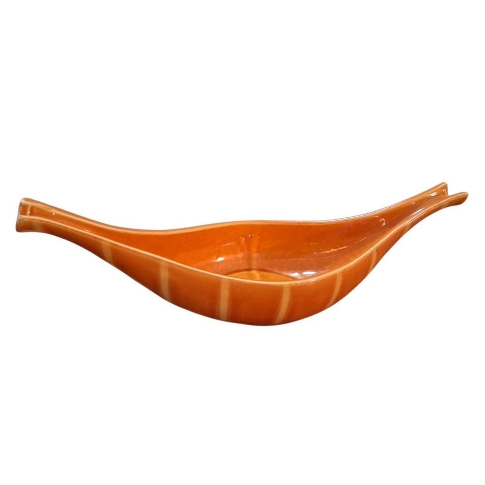 Vtg 1950's Hull Pottery Orange Striped Gondola Shape Planter Candy Dish 15"